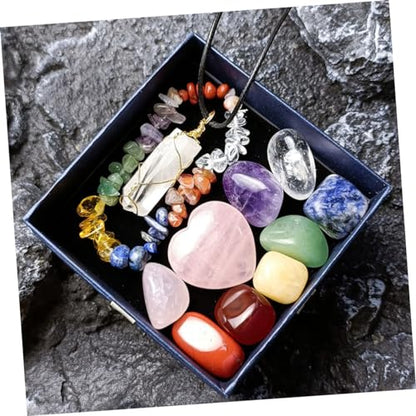 1Set Delicate Healing Chakra Crystal Pendant Kit with Present Box Portable Meditation Stones for Relief Gemstone Accessories for Relaxation Decoration