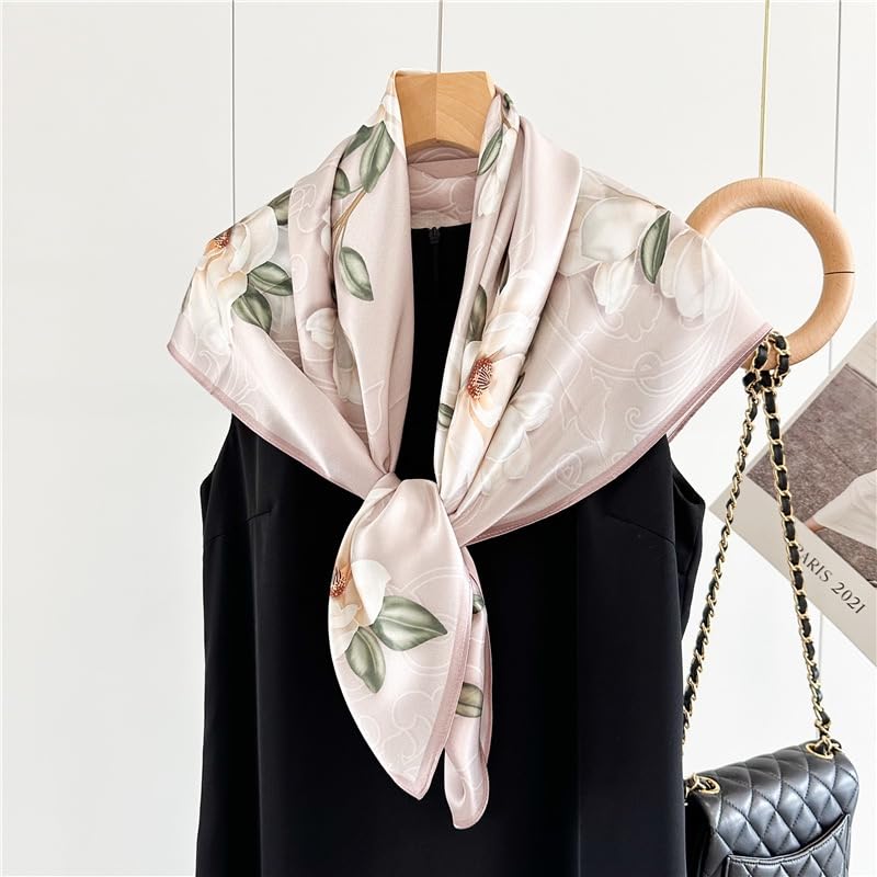 100% Pure Mulberry Silk Scarf 35" Large Square Lightweight Headscarf –Women’s Hair Wraps-With Gift Packed - color: Camellia-pale Pink