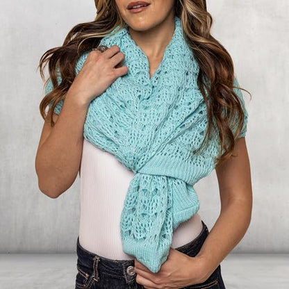 Open Weave Cocoon Shawl for Women, Cardigan Sweater, Lightweight Pashmina Shawl Wrap, Poncho Scarves for Women - color: Blue