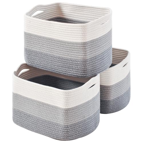 ICERZCZ Storage Baskets for Organizing Shelves, Woven Cotton Rope Baskets for Storage Books Towels Toys, Organizing Baskets, Toy Basket for Nursery Bathroom, 15"x11"x9.5", 3 Packs, Gradient Grey - color: Gradient Grey, size: 15"(l)×11"(w)×9.5"(h)