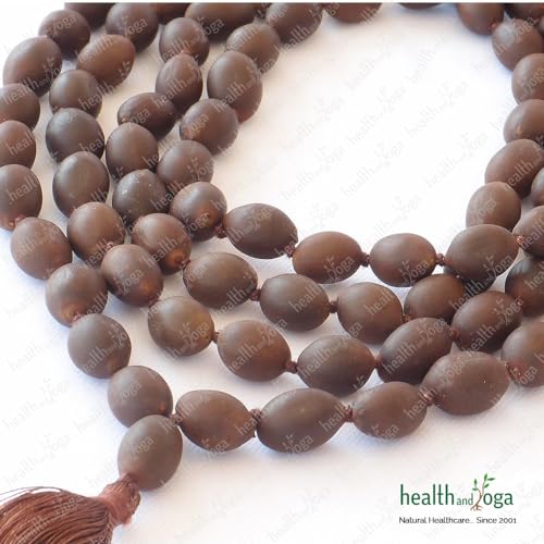 HealthAndYoga™ Lotus Mala Beads with Velvet Pouch (86 cm String, 108+1 Seeds)- Prayer, Meditation, Energy Chakra Balancing, Mantra Japa Recitation for Spiritual Growth – Long Necklace with Large Beads
