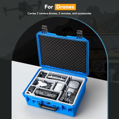Lykus PVC1 Waterproof Hard Camera Case with Padded Dividers for Cameras, Lenses, Dual DJI Mavic/Air/Mini/Flip drones - color: Blue PVC1