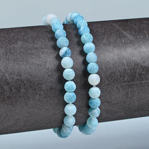 Justinstones Gem Semi Precious Gemstone 6mm Round Beads Stretch Bracelet 6.5 Inch Unisex - color: Blue Weathered Agate