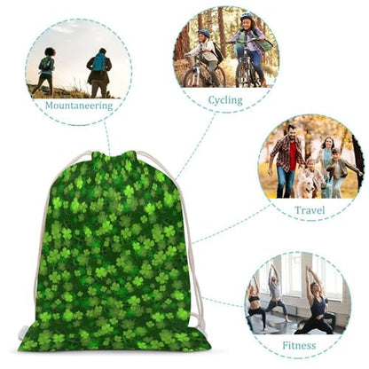 St Patricks Day Green Shamrock Clover Leaf Grass Portable Canvas Drawstring Backpack with Drawstring Pockets 30x40cm - color: St Patricks Day Green Shamrock Clover Leaf Gr, size: 30x40cm