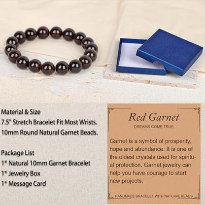 LPBeads Handmade Natural Gemstone Stretch Elastic Bracelet Healing Crystal Round Stone Beads Jewelry Gifts for Women Men - color: Garnet, size: 10mm