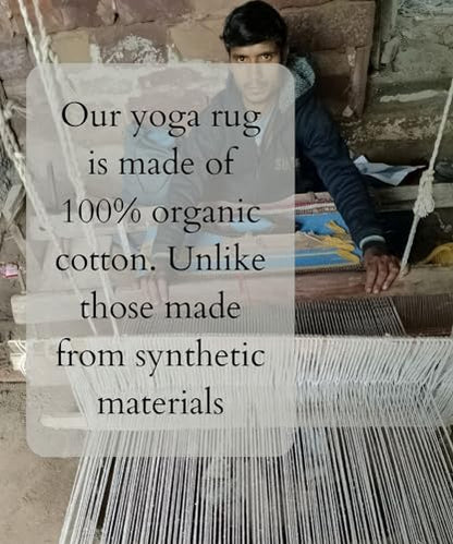 Indian Handmade100 % Organic Anti Skid Multi Colour Cotton Yoga Mat - Eco-Friendly Hand-Woven Rug - Non-Slip & Thick (24”x72”x5mm) for Hot yoga & Everyday Fitness at Home - Comfortable & Foldable Extra-Long Mat - color: Sky Blue