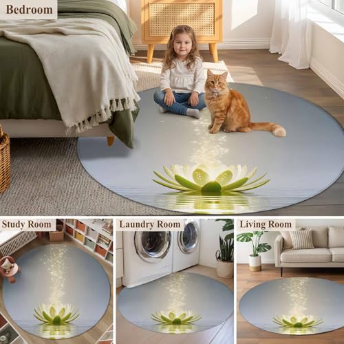 Round Area Rugs 4 Feet - Abstract Lotus Flower Soft Indoor Throw Rugs Carpets for Living Dining Bedroom Kids Room Non-Slip Playroom Crawl Rug Floor Mats Meditation Floral Art - size: 4ft