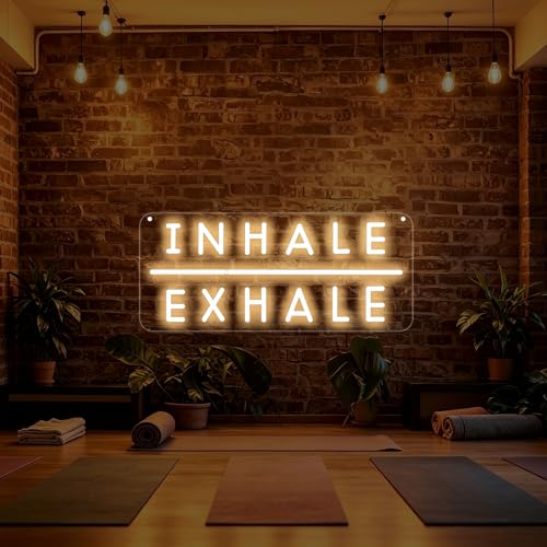 Inhale Exhale LED Neon Sign, USB Dimmable Neon Wall Decor for Yoga Studio, Meditation Room, Bedroom, Gym, Spa, Wellness Space, and Home Studio, Reading Room, Pilates Gift, Aesthetic Neon Sign Wall Quote-Warm White/Ice Blue-16.4" x 7" - color: Inhale Exhal