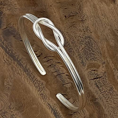 Handmade Sterling Silver Dainty Minimalist Knot Cuff Bracelet, Simple Silver Tied Wires, Adjustable 6 3/4 inches Cuff, Women size M-L, Gift for Her