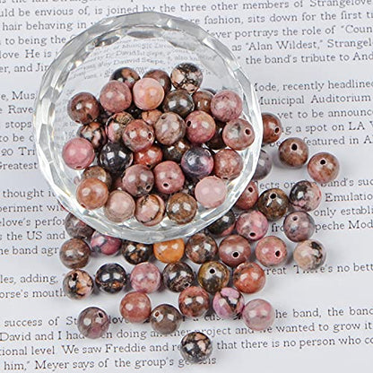 AD Beads 8mm Natural Round Loose Beads 110 Pieces, for Making 108 Mala Prayer Beads Necklace, Bracelet & Yoga Meditation, Jewelry Design （Red Black Rhodonite） - color: Red Black Rhodonite, size: 8mm-110pcs