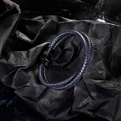 murtoo Mens Bracelet Leather Braided, Brown and Black Leather Bracelet for Men - color: Blue-brown, size: 8.46"