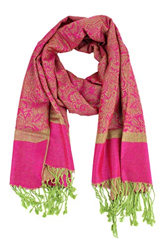 PASKMLNA Paisley Jacquard Pashmina Shawl Wrap Scarf Stole - color: Hotpink Green