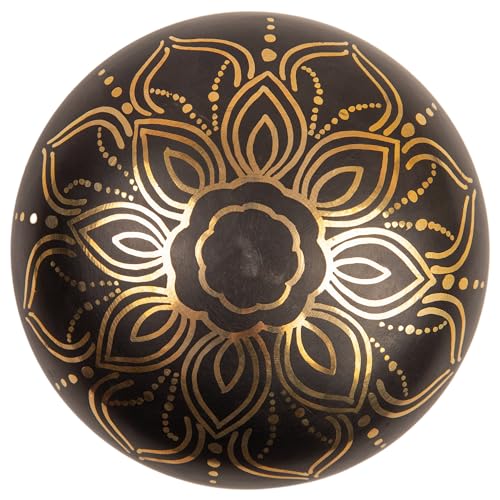Tibetan Singing Bowl Set - 4" Easy To Play Authentic Handmade For Meditation Sound 7 Chakra Healing By HIMALAYAN BAZAAR (Black with Box, 4")