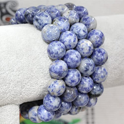 Keleny Semi Precious Stones Natural Gemstones 12mm Round Beads Crystal Stretch Bracelets 7 Inch Unisex - color: Blue Spot Jasper