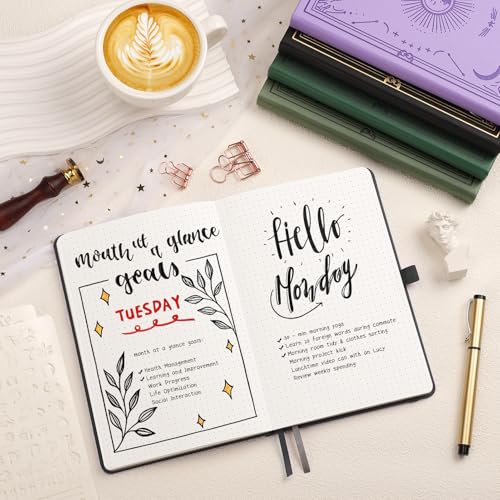 Dotted Journal for Women Men, 192 Pages A5 Notebook Journal, Hardcover Notebook with 100Gsm Thick Pages, Leather Note Book for Writing, Travel, Business, Office, Prayer 5.7 x 8.3,Black - color: Black, style: Dotted