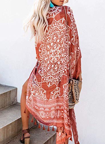 Kimonos for Women Swimsuit Coverups Beach Cover Up Swimwear Cardigan Summer - color: A Rufous