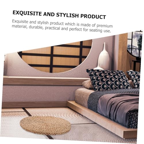 PRETYZOOM Meditation Seating Cushion Woven Floor Mat Thick 1.5cm Natural Straw Round Yoga Cushion for Indoor Meditation and Picnic 40cm Diameter