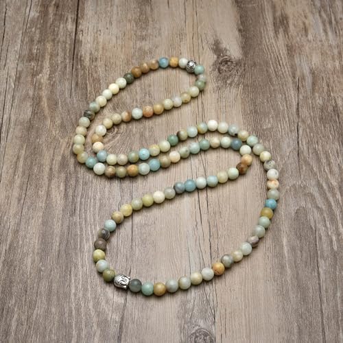 Buddha Charm Meditation Jewelry of 108 Mala Prayer Beads Bracelet or Necklace - style: Amazonite