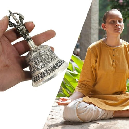 Meditation Hand Bell - Tibetan Buddhist Meditation Bell - Handmade Dharma Bell, Prayer & Meditation Hand Bell with Dorje Set | Tibetan Meditation Bell and Dorje for Reiki, Spiritual Clarity, Prayer