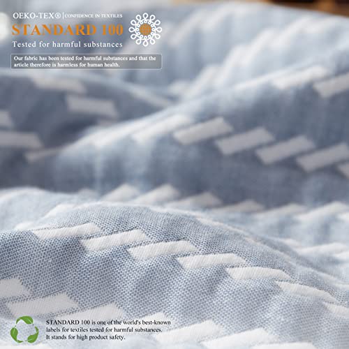SE SOFTEXLY Muslin Blanket Throw 50x60, Jacquard Summer Cooling Blanket Cozy Organic Egyptian Cotton Bed Spread for Bed Couch Breathable Lightweight Keep Body Cool for Hot Sleepers - color: Vertical Lake Blue