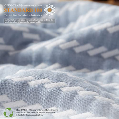 SE SOFTEXLY Muslin Blanket Throw 50x60, Jacquard Summer Cooling Blanket Cozy Organic Egyptian Cotton Bed Spread for Bed Couch Breathable Lightweight Keep Body Cool for Hot Sleepers - color: Vertical Lake Blue