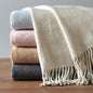 Fringed Mulberry Silk Throw Blanket for Sofa (Whisper White)