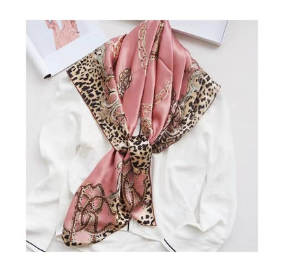 ANDANTINO 100% Silk Scarf 43" Large Square Lightweight Headscarf& Shawl–Women Hair Wraps-With Gift Packed - color: Leopard Print-pink