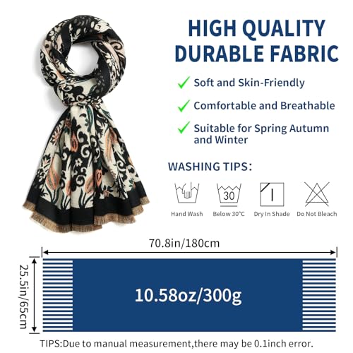 QIUTIMIY Pashmina Shawl Wraps for Womens Winter Scarf Reversible Pattern Designer Ladies Shawls and Wraps for Evening Dresses - color: Flower7-black