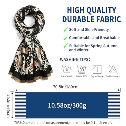QIUTIMIY Pashmina Shawl Wraps for Womens Winter Scarf Reversible Pattern Designer Ladies Shawls and Wraps for Evening Dresses - color: Flower7-black
