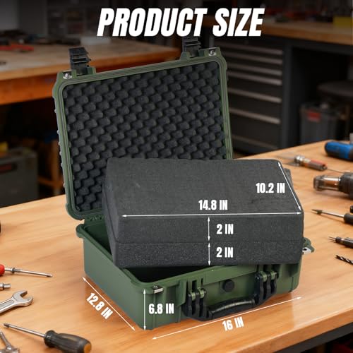Jack Boss 16x 12.8x 6.8 Inch Hard Case, Portable Weather Waterproof Protective Camera Case with Customizable Foam, Fit Use of Drones, Camera, Equipments, Green - color: GREEN, size: 16x12.8x6.8 in
