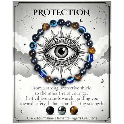 Bivei Protection Bracelet, Strength Crystal Healing Bracelet 8MM - Spiritual Stretch Beaded Jewelry for Women Men Gift - color: Protection