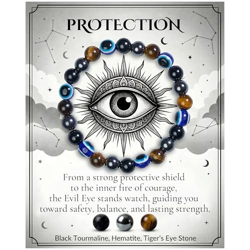 Bivei Protection Bracelet, Strength Crystal Healing Bracelet 8MM - Spiritual Stretch Beaded Jewelry for Women Men Gift - color: Protection