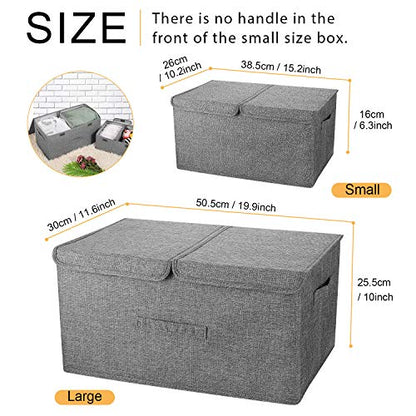 2 Pack Large Storage Boxes with Lids and Handles, Collapsible Linen Storage Bins Organizer Containers Baskets Cube with Removable Divider for Home Bedroom Closet Office (Cream, Small)