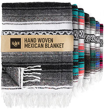 Authentic Extra Large Mexican Blanket - 70"x50" Handwoven Yoga, Serape, Artisanal Falsa, Beach, Camping, Picnic, Outdoor Blanket (Oxford) - color: Oxford