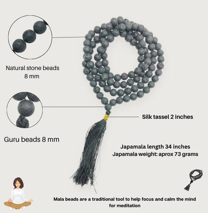 GEMSCITE Japa Mala 108 Prayer Beads Perfect for Meditation Spiritual Mala Necklace & Wrist Mala Bracelet - color: Lava, size: Without Knots