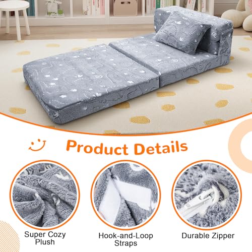 MeMoreCool Kids Floor Mattress Glow in The Dark, Convertible Sofa Couch, Folding Futon Chair Bed for Kids Playroom (Glowing Dinosaur) - color: Dinosaur