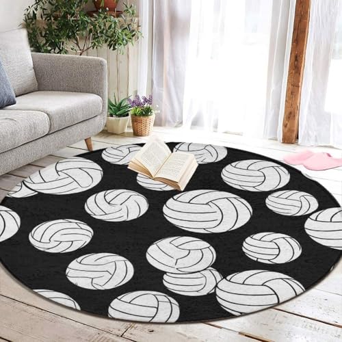 Room Sofa Yoga Soft Round Carpet, Modern Round Area Rug, Non-Slip Machine Washable Kitchen Office Circle Rug Compatible with Black and White Volleyball Ball 24inch(60cm) - color: Color568, size: 24inch(60cm)