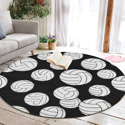 Room Sofa Yoga Soft Round Carpet, Modern Round Area Rug, Non-Slip Machine Washable Kitchen Office Circle Rug Compatible with Black and White Volleyball Ball 24inch(60cm) - color: Color568, size: 24inch(60cm)