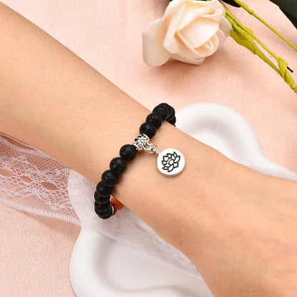 Chakra Bracelets for Women Men 8mm Buddhist Yoga Bead Bracelet with Black Lava Stone Bracelet Elastic Meditation Accessories - color: Color B