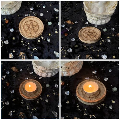 HOMSFOU Wooden Pentacle Altar Plate Candle Holder Tealight Candlestick for Home Decor Parties and Spiritual Use Elegant Centerpiece for Tables Gardens and Celebrations