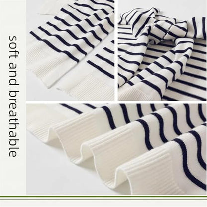 Sweater Shawl Wraps for Women Fashion Knitted Shoulder Shawls Ponchos Casual Sweaters Scarf Cape Wraps with Sleeves - color: 15 White Stripe