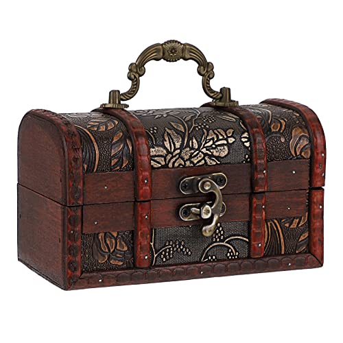 ELLDOO Vintage Treasure Chest, Pirate Keepsakes Box for Kids Gifts, Wooden Storage Box Decorative for Jewelry Pearl Trinkets, Small - size: Small