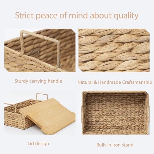 Handmade Water Hyacinth Woven Storage Basket with Lid, Multi - Functional Wicker Organizing Baskets (Large) - size: Large (Single)