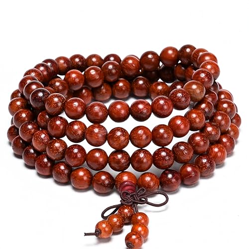 108 8mm Wooden Mala Necklace Bracelet for Men and Women, Prayer Meditation Buddhist or Wear Jewelry, for Gifts for Yourself or Friends and Family. - color: Red rosewood
