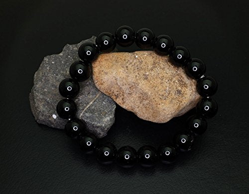 Falari 10mm Natural Semi Precious Gemstone Stretch Bracelet Unisex - color: Black Onyx