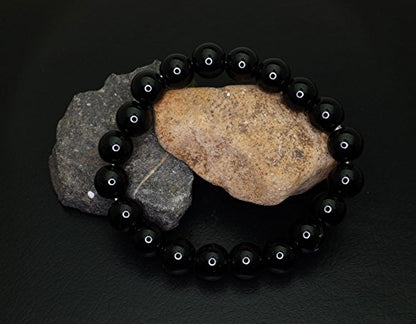 Falari 10mm Natural Semi Precious Gemstone Stretch Bracelet Unisex - color: Black Onyx