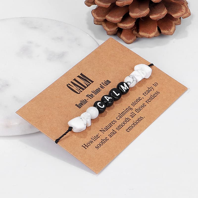 COLORFUL BLING Handmade Healing Chakra Beaded Bracelet with Spiritual Meaningful Card Crystal Natural Stone Strand Bracelet for Women Reiki Yoga Meditation Jewelry Protection Gifts - color: calm