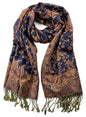 Plum Feathers Tapestry Ethnic Paisley Pattern Pashmina Shawl Scarf, Womens Pashmina Shawl Wrap with Fringes - color: Navy Orange Floral Paisley