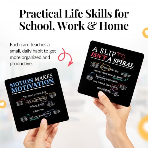 Executive Functioning Cards – 52 Daily Habit & Focus Cards for Organization, Time Management & Self-Control – For Kids, Teens & Adults – Includes Wooden Display Stand - style: Executive Functioning