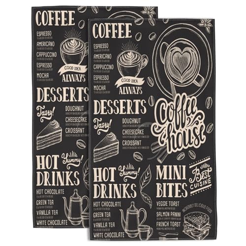 Hand Towels Set of 2 Coffee Restaurant Menu Hand Towels for Bathroom Soft Absorbent Decorative Hand Bath Towels Dish Towels for Kitchen Sports Gym Yoga Home Decor 14 x 28 in - color: Coffee Restaurant Menu